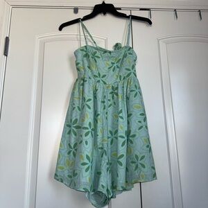 American Eagle Outfitters Mint, Green, & Yellow Floral Romper
